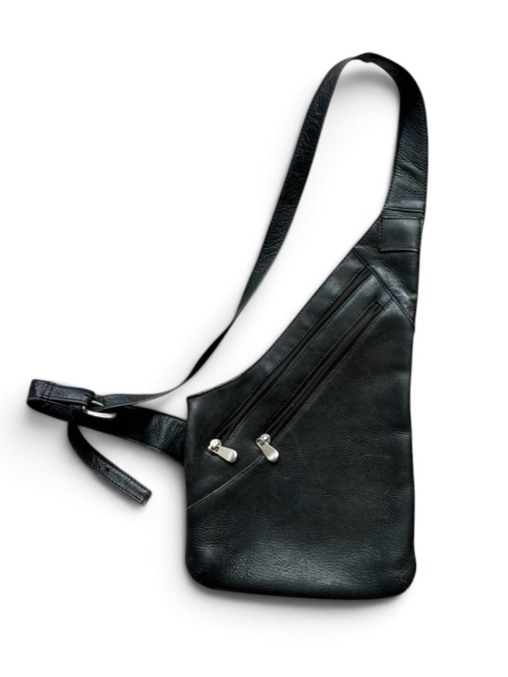 BLACK LEATHER MESSENGER BAG CROSSBODY UNISEX POCKETS MULTI FUNCTIONAL UTILITY